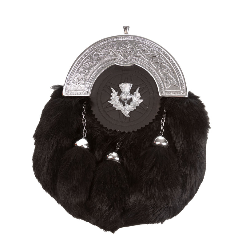 F/D Celtic Cantle With Thistle Sporran Rabbit Fur (Black)