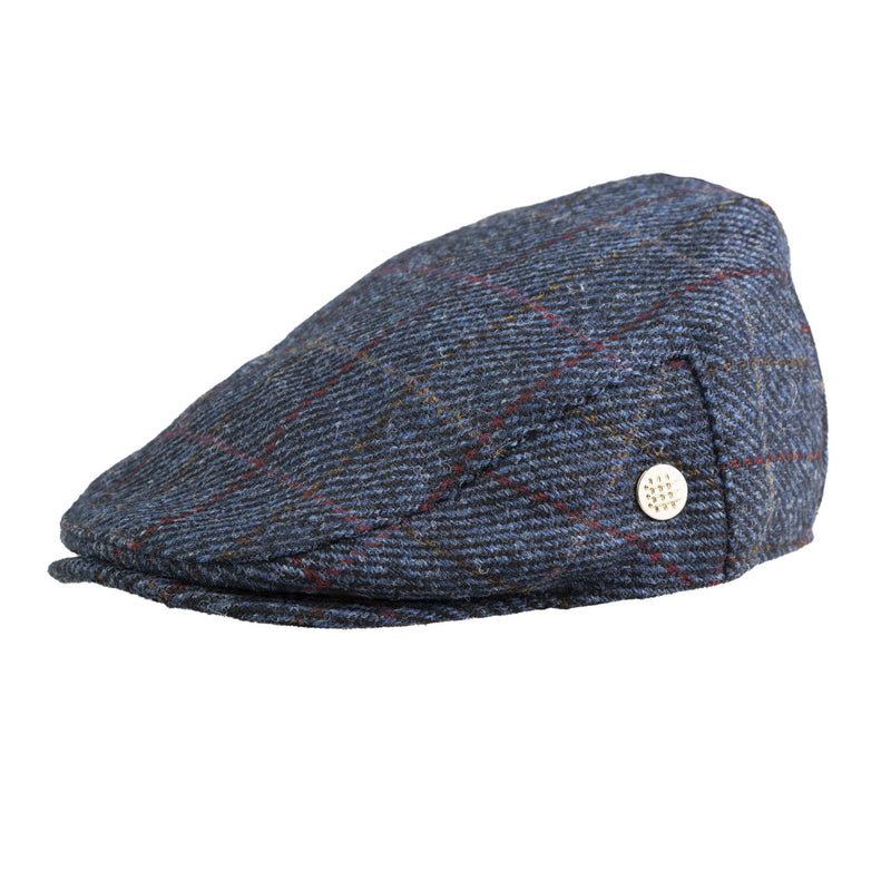 Heddle & Reed Harris Tweed Flatcap Blue Red Check