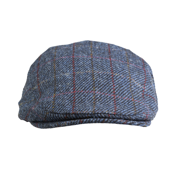 Heddle & Reed Harris Tweed Flatcap Blue Red Check