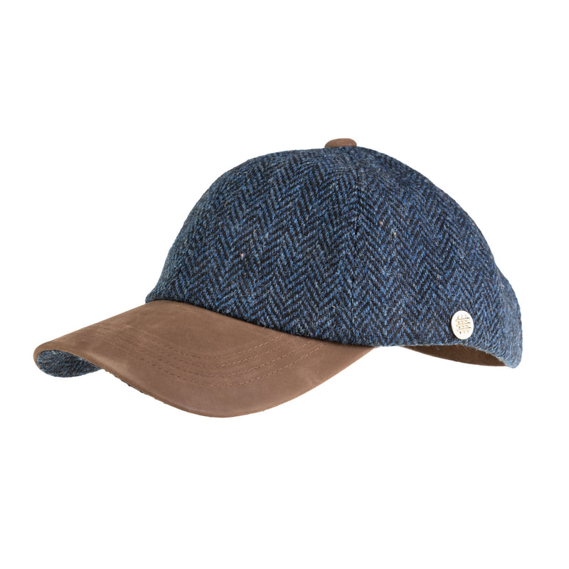 Heddle & Reed Harris Tweed Baseball Cap Blue Herringbone