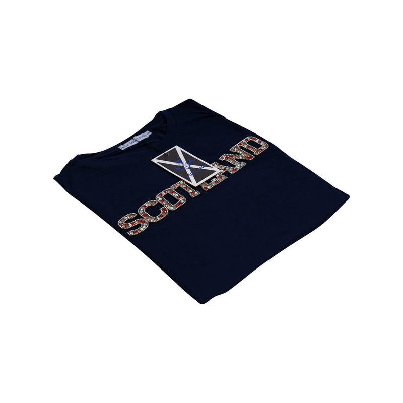 Ladies Diamante Scotland Hoody Navy