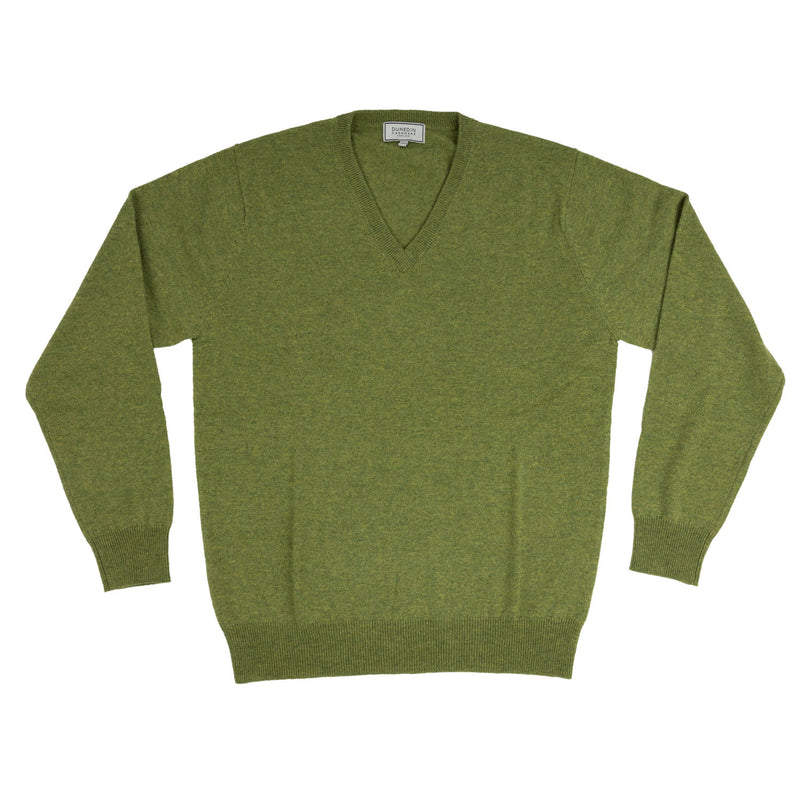 100% Cashmere V Neck Plain Men's Jumper Green Jeans