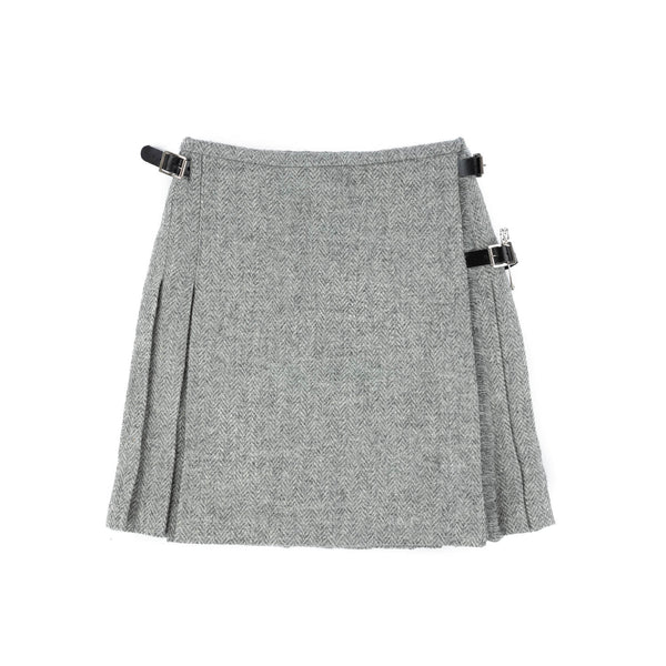 Harris Tweed Ladies Bronwyn Wool Skirt Htc24-01 Lt Grey Herringbone