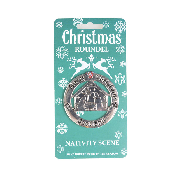 Christmas Roundel Silver Nativity Scene