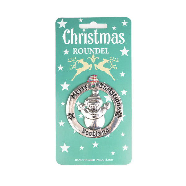 Christmas Roundel Silver Snowman