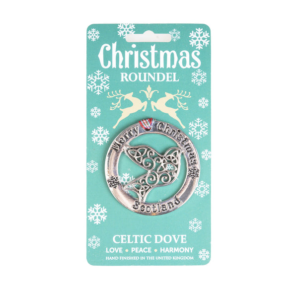 Christmas Roundel Silver Celtic Dove