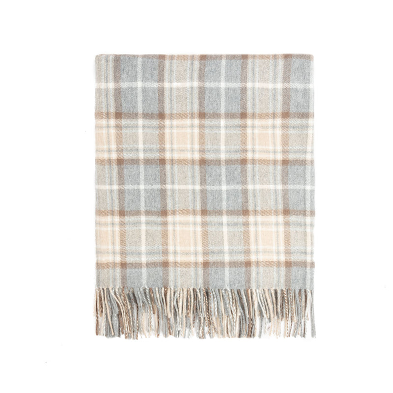 Pure Cashmere Tartan Blanket Mackellar Natural