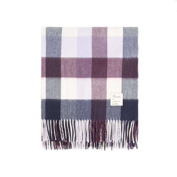 Pure Cashmere Tartan Blanket Block Check Pink