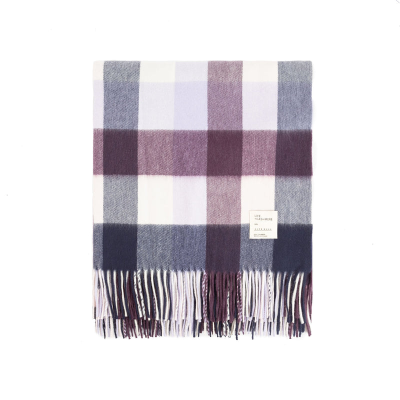 Pure Cashmere Tartan Blanket Block Check Pink