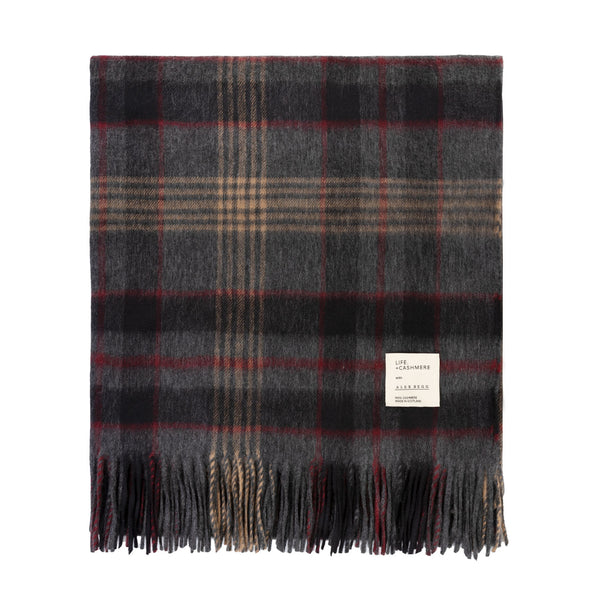 Pure Cashmere Tartan Blanket Fine Check Grey