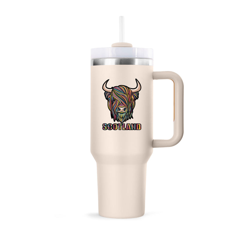 Pastel Highland Cow Cup 40Oz With Straw Whisper White