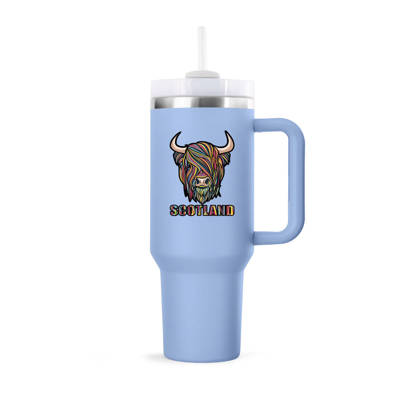 Pastel Highland Cow Cup 40Oz With Straw Sky Blue