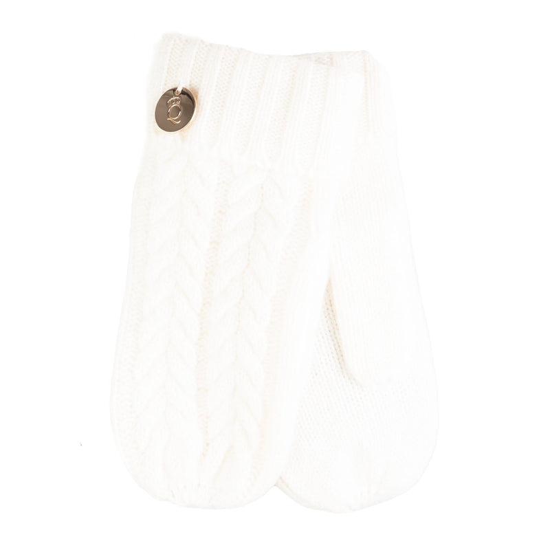 100% Cashmere Ladies Cable Rib Mittens Cloud Dancer