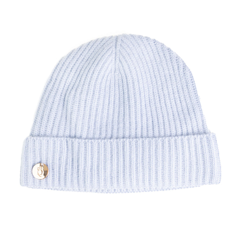 100% Luxury Cashmere Rib Turn-Up Hat Moonblue