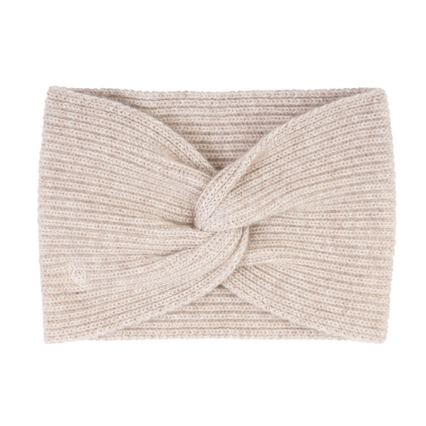 100% Cashmere Ladies Rib Headband Wide Lightweight Beige