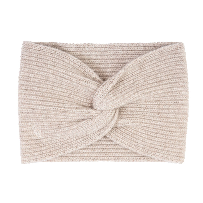 100% Cashmere Ladies Rib Headband Wide Lightweight Beige