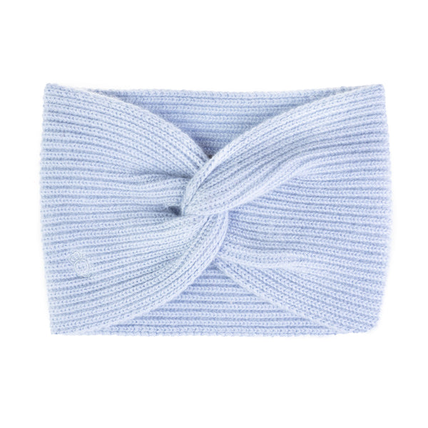 100% Cashmere Ladies Rib Headband Wide Moonblue