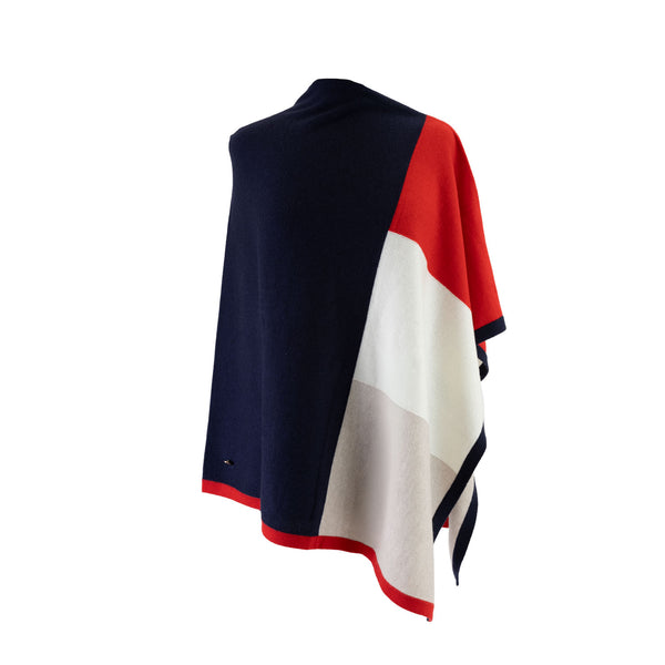 30% Cashmere Colour Block Poncho Navy Red White