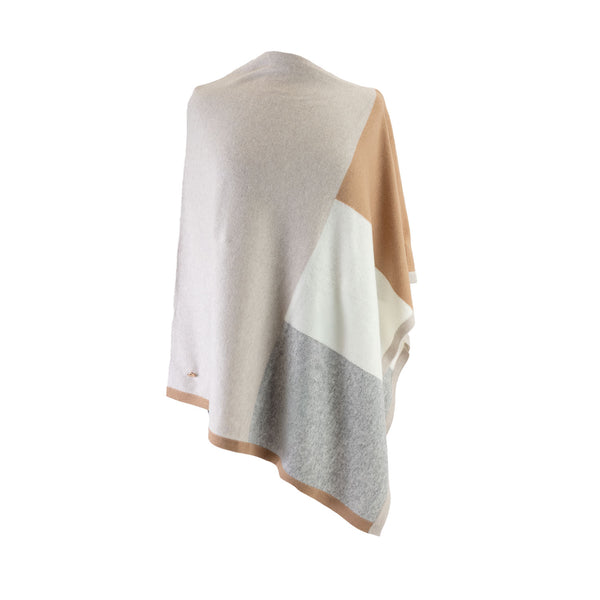 30% Cashmere Colour Block Poncho Neutral Mix