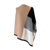 30% Cashmere Colour Block Poncho Camel Black Grey