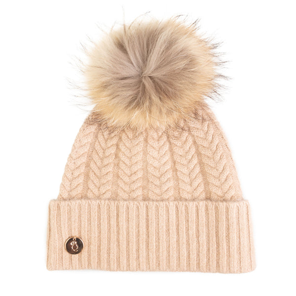 100% Cashmere New Georgie Hat Hazel/Natural Pom