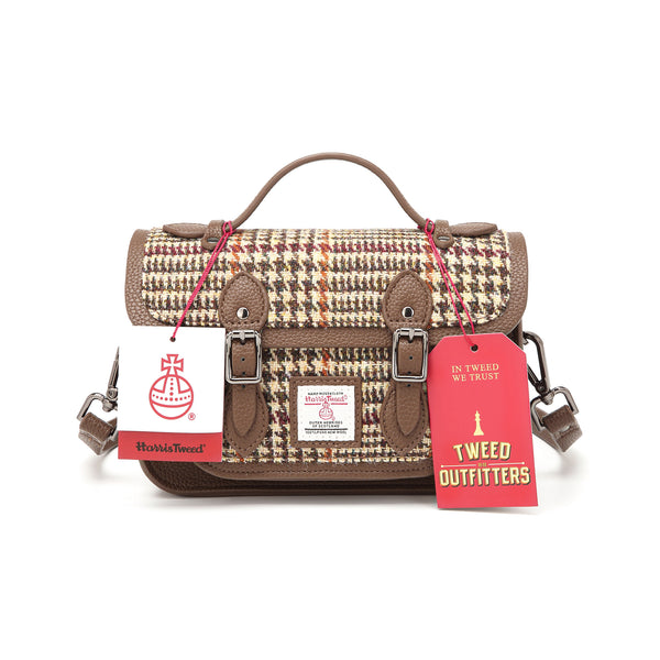 Harris Tweed Edinburgh Satchel Brown And Beige Glen Check / Light Brown