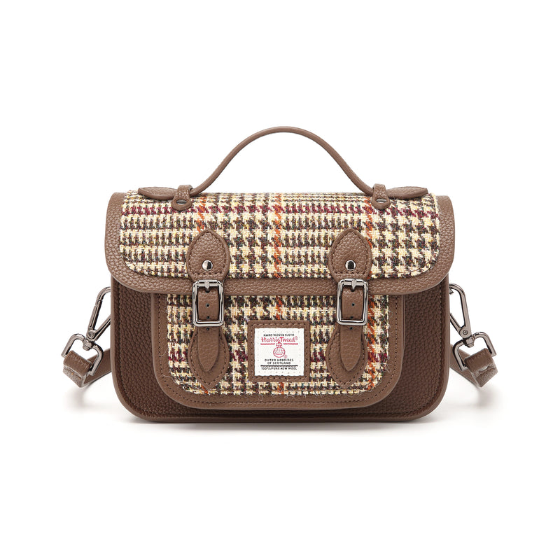 Harris Tweed Edinburgh Satchel Brown And Beige Glen Check / Light Brown