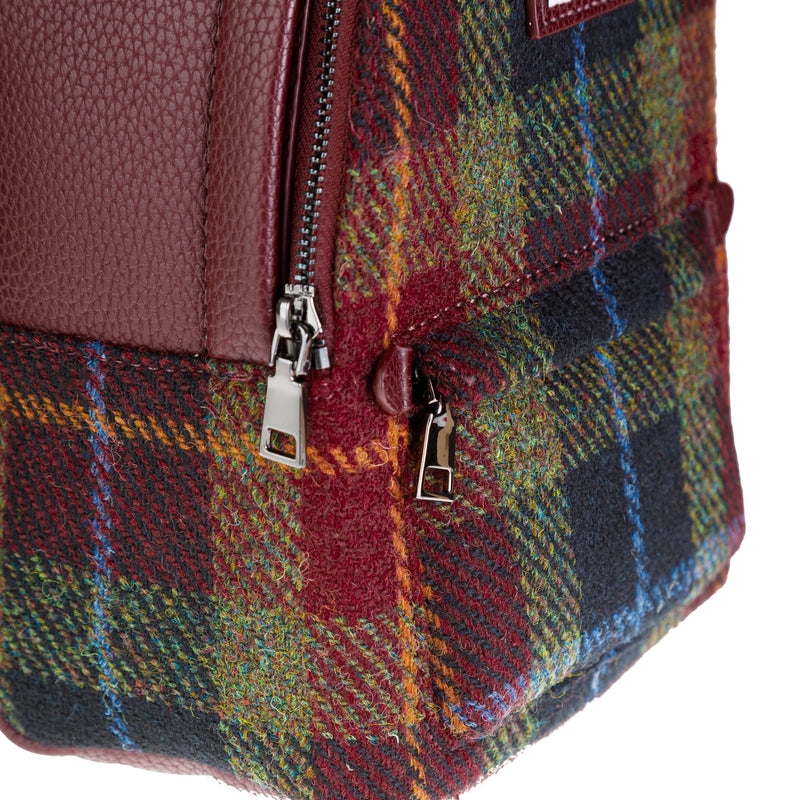 Harris Tweed Mini Backpack Green/Red/Black Tartan / Oxblood