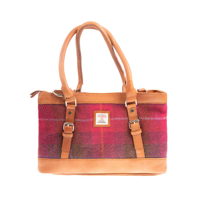 Ladies Ht Leather Hand Bag Cerise Check / Tan