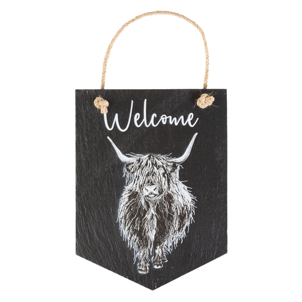 Slate Highland Cow Pennant Hanger Gryscl