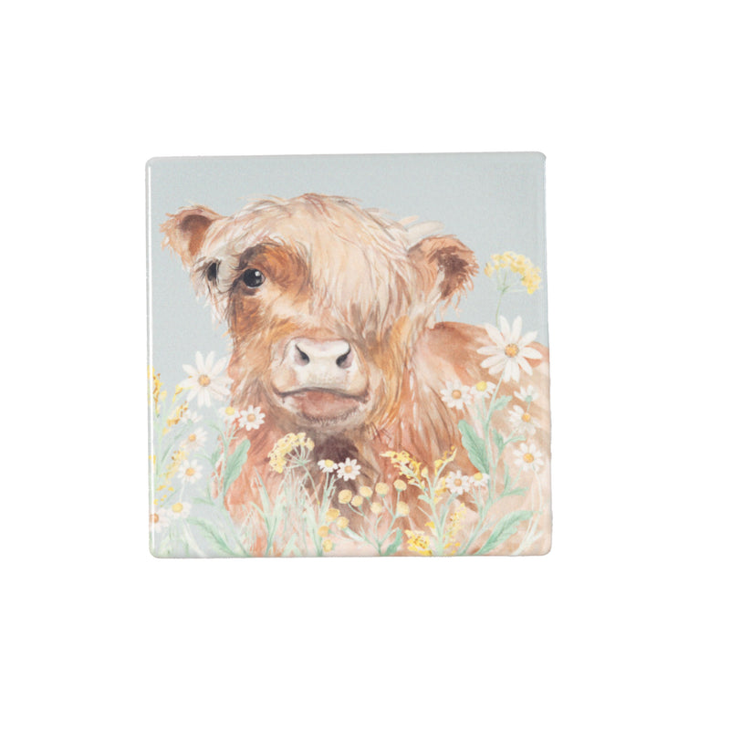 Highland Cow Floral Coaster Set Of 4