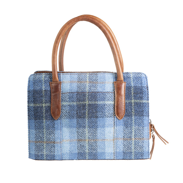 Ladies Ht Leather Hand Bag Blue Check / Tan