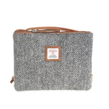 Ht Ladies Cross Body Bag Black & White Herringbone / Tan