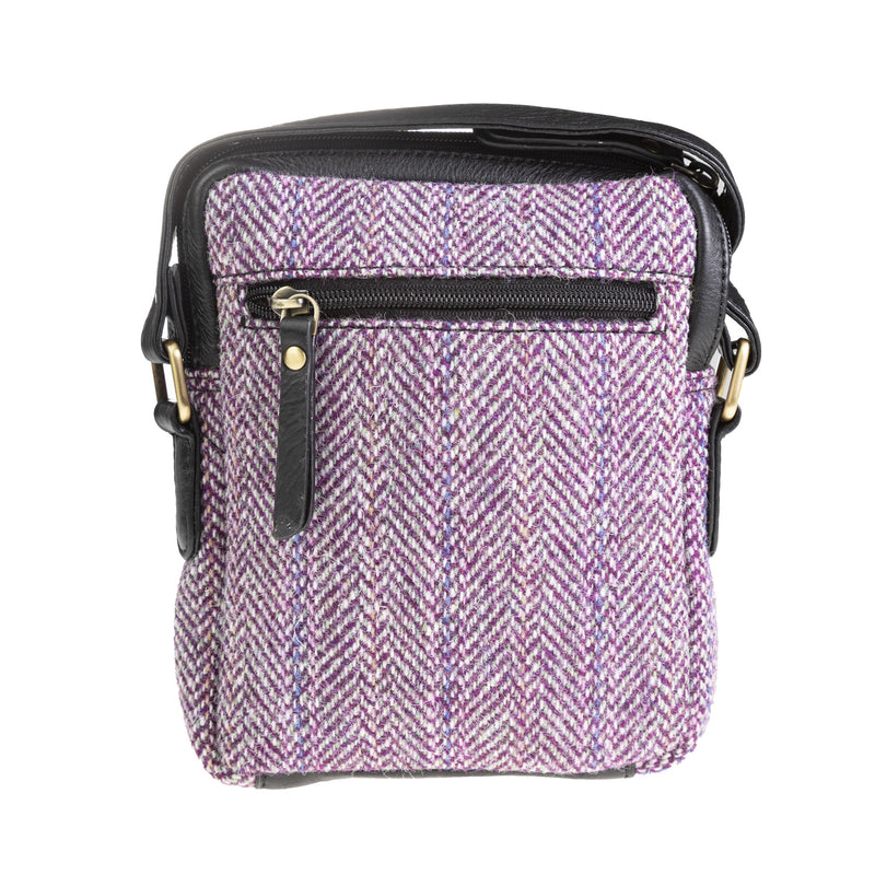 Ht Leather Small Ladies Cross Body Bag Plum Herringbone / Black