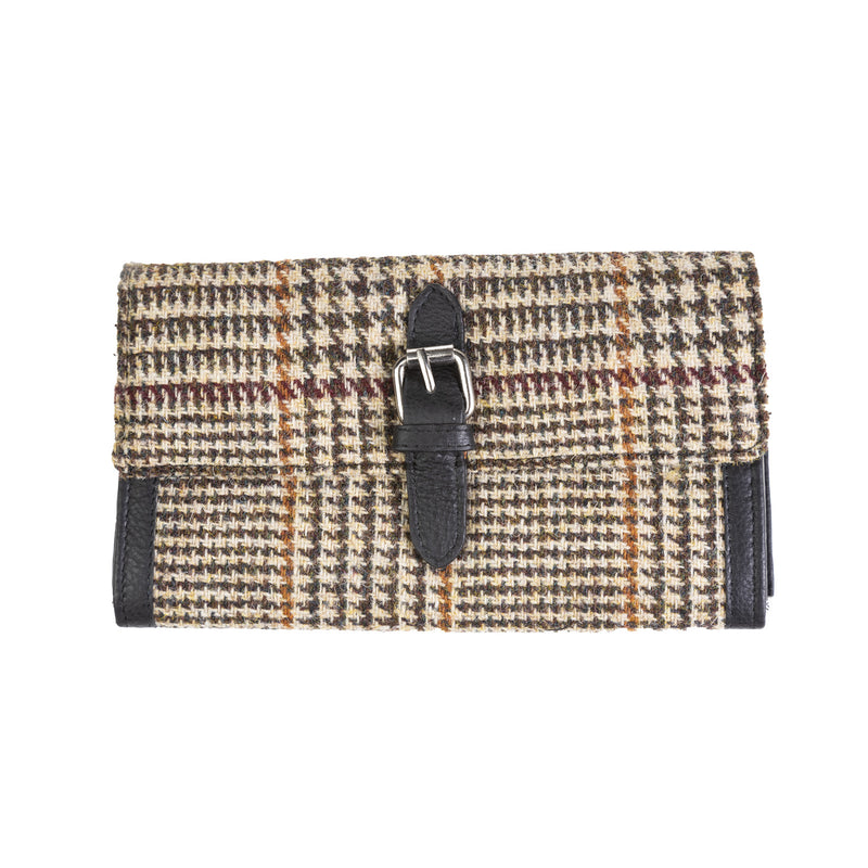 Ladies Ht Leather Long Purse Tan & Brown Dogtooth / Black