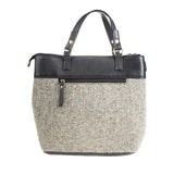 Ladies Ht Leather Hand Bag Green & White Barleycorn / Black