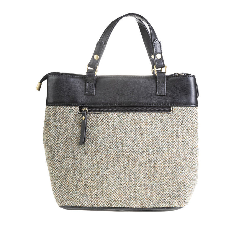 Ladies Ht Leather Hand Bag Green & White Barleycorn / Black