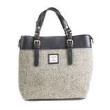 Ladies Ht Leather Hand Bag Green & White Barleycorn / Black
