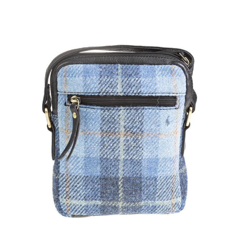 Ht Leather Small Ladies Cross Body Bag Blue Check / Black