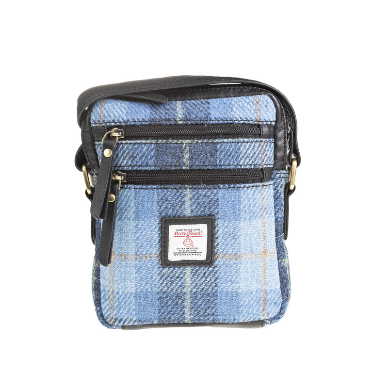 Ht Leather Small Ladies Cross Body Bag Blue Check / Black