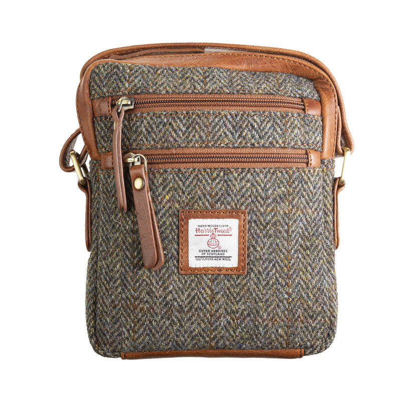 Ht Leather Small Ladies Cross Body Bag Brown Herringbone / Tan