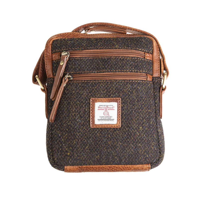 Ht Leather Small Ladies Cross Body Bag Dark Brown Barleycorn / Tan