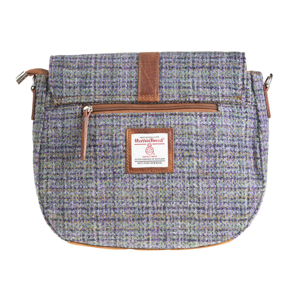 Ladies Ht Leather Flap Over Bag Purple Green Check / Tan