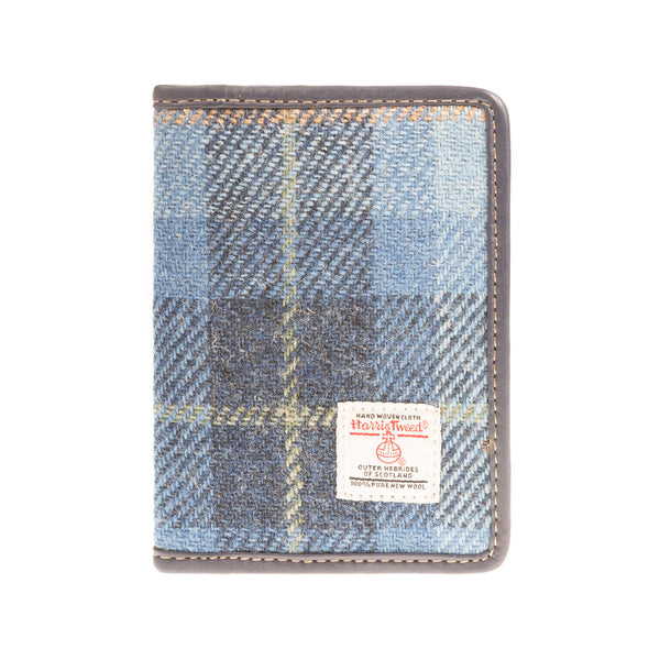 Harris Tweed Leather Passport Cover Blue Check / Blue Dd