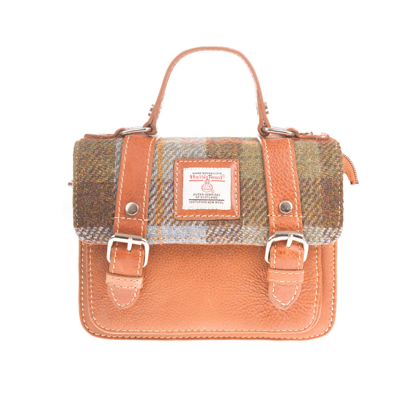 Harris Tweed Mini Satchel Bag Lovat Check / Tan