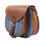 Ladies Ht Leather Shoulder Bag Blue Check / Tan