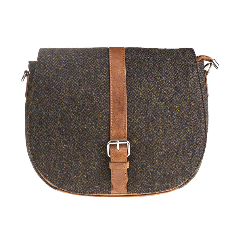 Ladies Ht Leather Flap Over Bag Dark Brown Barleycorn / Tan