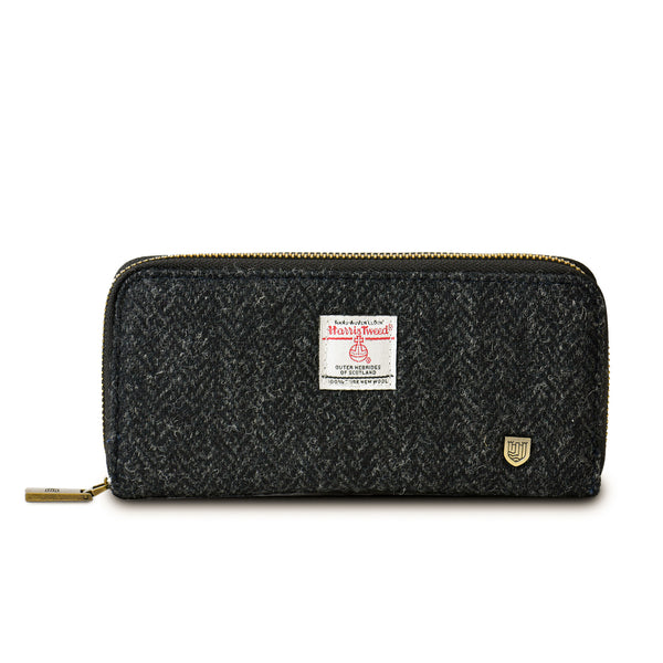 The Long Zip Purse Black Herringbone