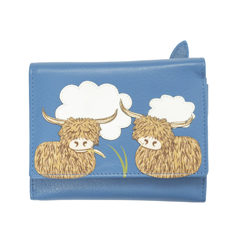 Bella Highland Cow Compact Purse Blue