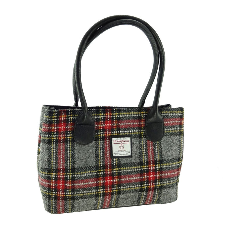 Harris Tweed Ladies Handbag - Classic Grey/Red Tartan